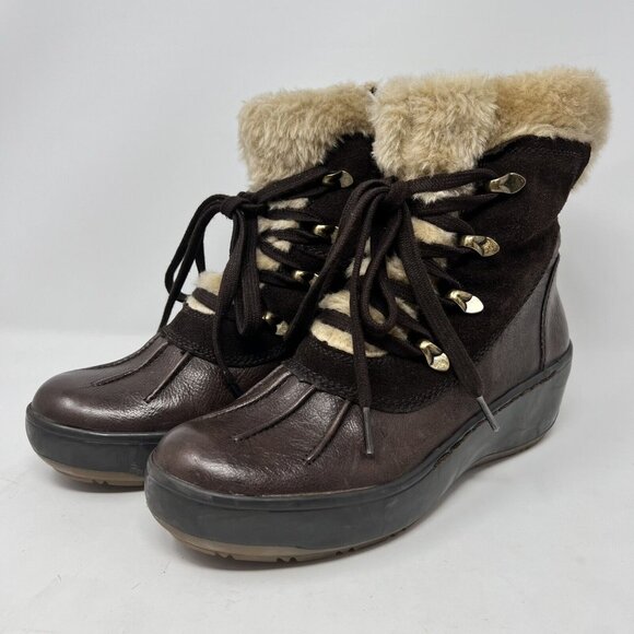 Bare Trap Boots‎ Womens 8.5M Fierce Brown Leather Zip Faux Fur Lining Stay Dry - Picture 1 of 8